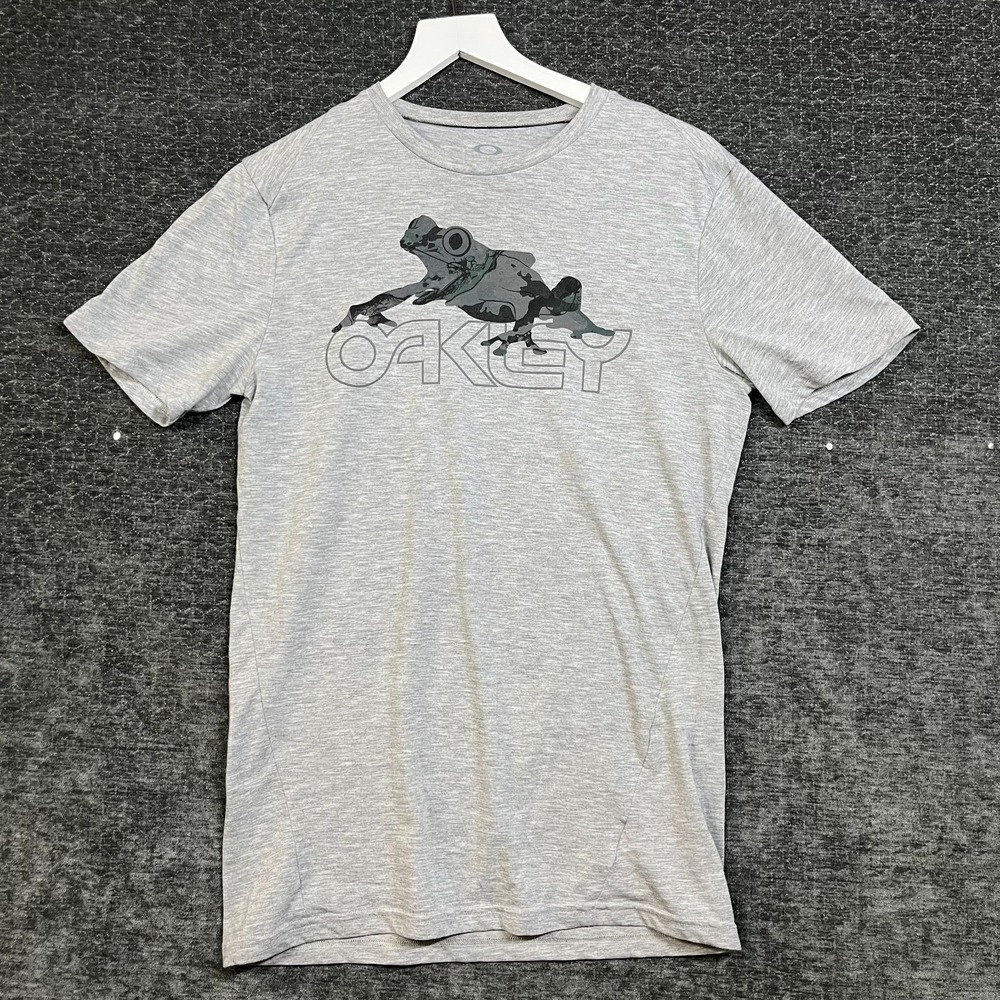 Oakley Regular Fit T-Shirt Men's Gray Camo Frog Short Sleeve Casual - Small